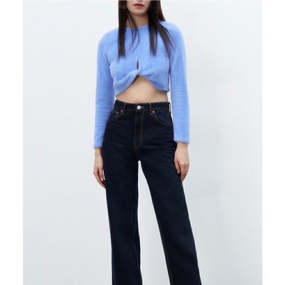NWT Zara Blue Cut Out Twist Front Soft Fuzzy Crop Top Sweater, Size XS - Picture 5 of 16